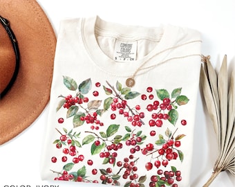 Cranberry Vintage Comfort Colors® Shirt, Retro Berry Botanical Tee, Cottagecore Cranberries Fruit Shirt, Foodie Gift, Fall Nature Aesthetic
