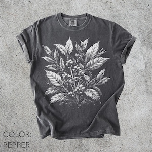 Camiseta retro con estampado de planta de café Comfort Colors®, camiseta vintage botánica de café, camiseta oscura estilo cottagecore de naturaleza, camiseta de jardín, camiseta de barista