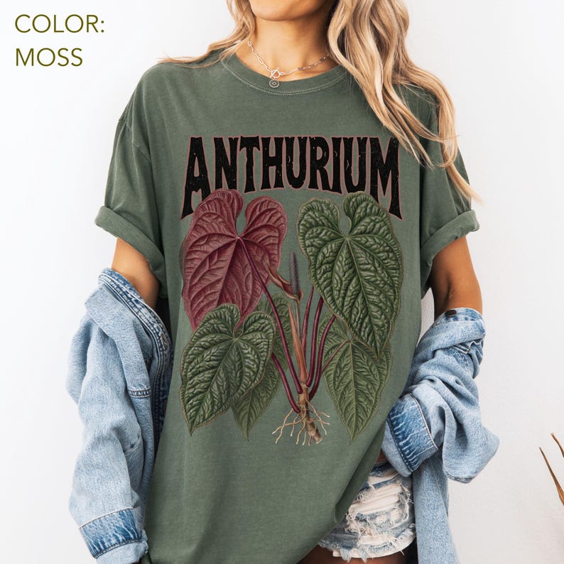 Anthurium Luxurians Shirt Comfort Colors, Vintage Botanical Anthurium Shirt, Rare Houseplant Shirt, Aroid Plant Tee, Indoor Plant Lover Gift image 3