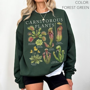 Bluza z motywem roślin mięsożernych w stylu vintage, bluza z okrągłym dekoltem w stylu retro z dzbanecznikiem, bluza botaniczna, bluza ogrodowa, prezent dla miłośnika roślin