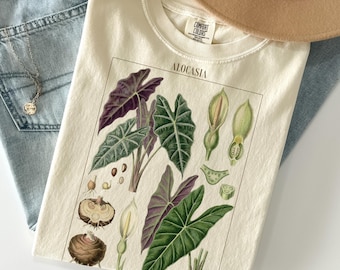 Vintage Alocasia Shirt Comfort Colors, Botanical Plant Illustration Tee, Elephant Ear Leaf Shirt, Houseplant Graphic Shirt, Plant Lover Gift