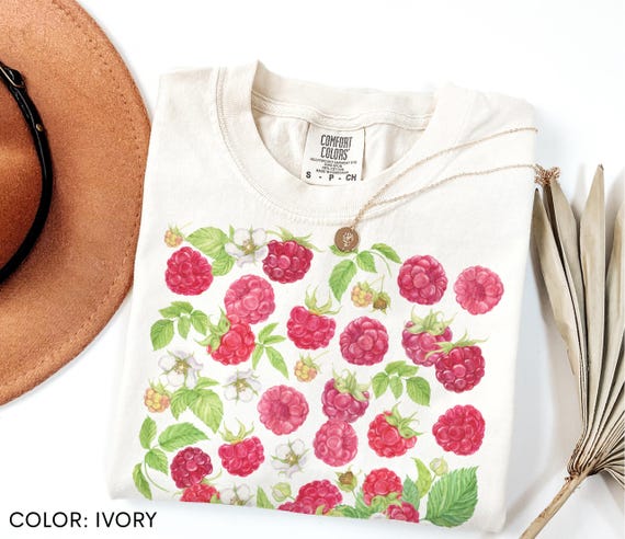 Raspberry Comfort Colors® Shirt, Vintage Berry Fruit Shirt, Watercolor Berries Garden Shirt, Cottagecore Vegan Aesthetic, Berries Lover Gift