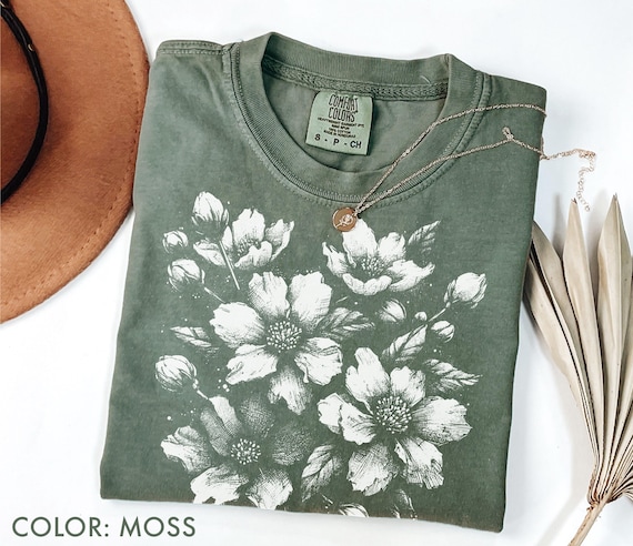 Vintage Pressed Flowers Shirt Comfort Colors®, Linocut Flower Shirt, Boho Cottagecore Floral Shirt, Botanical Floral Tee, Wildflowers Shirt
