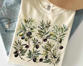 Camiseta Black Olive Comfort Colors®, Camiseta Cottagecore, Camiseta botánica, Camiseta de frutas, Camiseta de rama de olivo, Top con estética natural, Regalo para amantes de las plantas