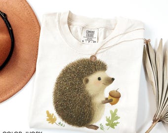 Camiseta de erizo Comfort Colors®, Camiseta de criatura del bosque, Camiseta de bellota, Camiseta de animal Forestcore, Camiseta de naturaleza Cottagecore, Regalo para amantes de los erizos