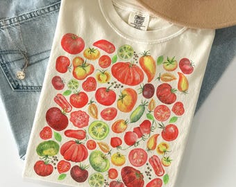 Camiseta de tomate Comfort Colors®, camiseta de frutas, camiseta botánica de verduras, estética cottagecore, ropa vegana, regalo para amantes de la jardinería, camiseta de verduras