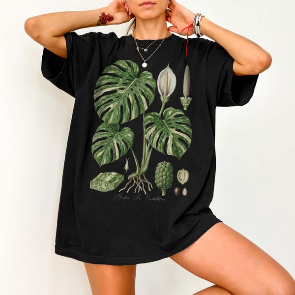 Camiseta Monstera Thai Constellation Comfort Color®, Camiseta com estampa botânica de Monstera variegada, Camiseta com planta rara para casa, Presente para amantes de plantas, Camiseta inspirada na natureza