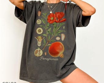 Vintage Pomegranate Shirt Comfort Colors, Botanical Fruit Shirt, Cottagecore Garden Tee, Retro Botanical Illustration Top, Nature Lover Gift