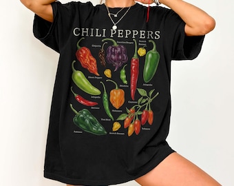 Vintage Chili Peppers Shirt Comfort Colors, Hot Pepper Botanical Shirt, Spicy Food Lover Shirt, Vegetable Tee, Cottagecore Garden Shirt