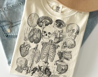 Skeleton Anatomy Shirt Comfort Colors, Vintage Human Organs Shirt, Medical Illustration Tee, Dark Academia Science Shirt, Anatomy Lover Gift