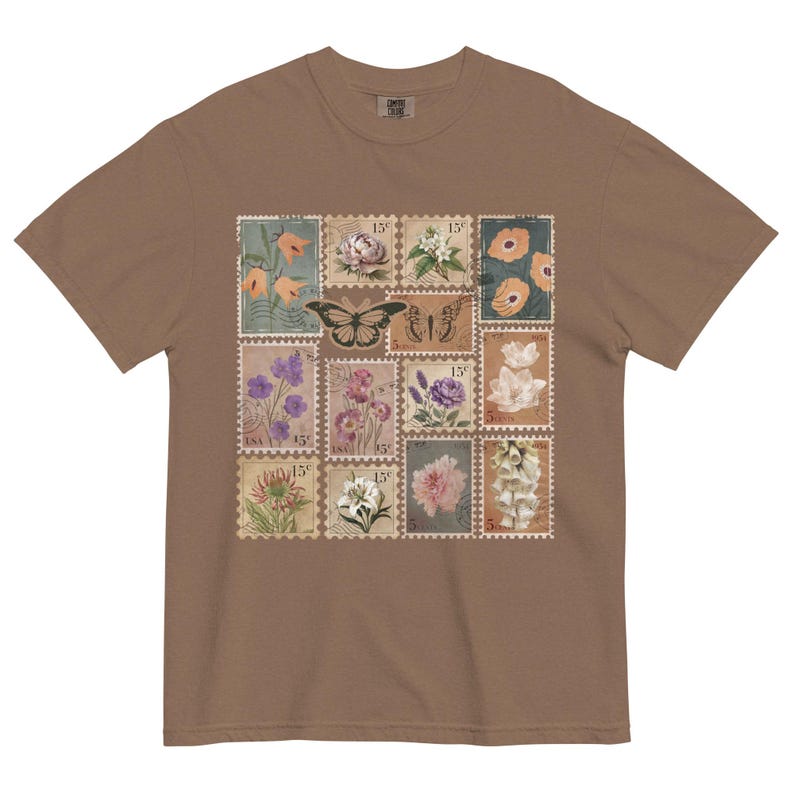 Vintage botanische Stempel Shirt Comfort Colors®, antikes Blumen Porto T-Shirt, Retro Blumen Shirt, Cottagecore Natur Shirt, Geschenk für Blumenliebhaber Bild 7