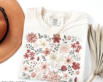 Autumn Wildflower Shirt Comfort Colors®, Vintage Fall Floral Shirt, Botanical Shirt, Rustic Cottagecore Tee, Boho Flower Shirt, Gift for Her