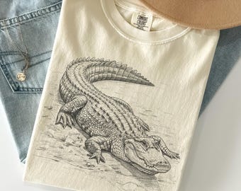 Camiseta vintage de caimán Comfort Colors®, camiseta con dibujo de cocodrilo, camiseta con gráfico de reptil, camiseta de animales, camiseta de naturaleza, regalo para amantes de los animales
