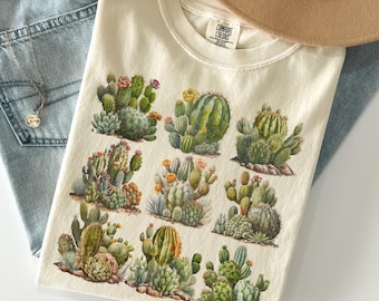 Camiseta Cactus Garden Comfort Colors®, camiseta botánica de suculentas, camiseta de plantas del desierto, top de naturaleza estilo cottagecore, regalo para amantes de la jardinería, camiseta para amantes de las plantas
