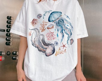 Quallen Ozean Shirt Comfort Colors®, Sea Life Shirt, Marine ästhetisches Top, Küstennautik Grafik T-Shirt, Strandliebhaber T-Shirt, Meer Liebhaber Geschenk