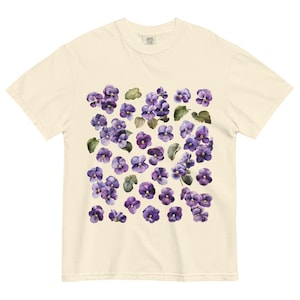 Violet Floral Shirt Comfort Colors, Purple Viola Botanical Tee, February Birth Flower Shirt, Cottagecore Wildflower Shirt, Flower Lover Gift image 8