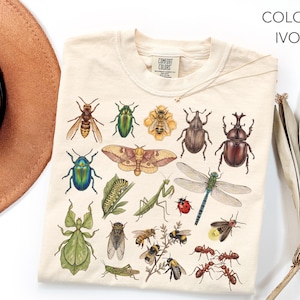 Insektskjorta Komfortfärger, Vintage Bugs T-shirt, Entomologiskjorta, Fjärilsbagge Bi-skjorta, Cottagecore Naturskjorta, Insektälskare Gåva