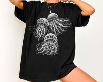 Jellyfish Linocut Shirt Comfort Colors, Jellyfish Tee, Ocean Lover Gift, Sea Creature Shirt, Marine Biology Shirt, Beachcore Aesthetic Shirt