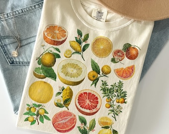 Retro Citrus Shirt Comfort Colors®, Botanical Fruit Shirt, Farmers Market Shirt, Cottagecore Garden Shirt, Summer Shirt, Y2K Aesthetic Shirt
