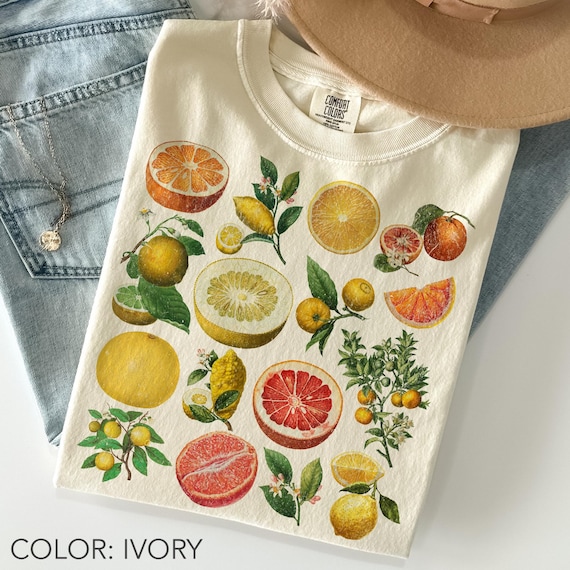 Retro Citrus Shirt Comfort Colors®, Botanical Fruit Shirt, Farmers Market Shirt, Cottagecore Garden Shirt, Summer Shirt, Y2K Aesthetic Shirt