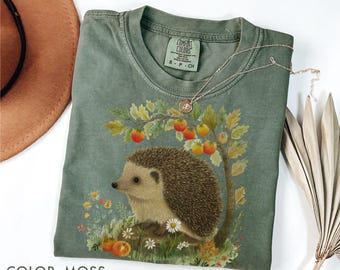 Camiseta con diseño de erizo del bosque Comfort Colors®, Camiseta de jardín de tomates, Camiseta estilo campestre con animales del bosque, Regalo para amantes de la naturaleza, Camiseta estética estilo bosque