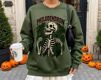Philodendron Skeleton Sweatshirt, Gothic Plant Sweater, Alternative Botanical Crewneck, Creepy Plant Lover Sweatshirt, Houseplant Lover Gift