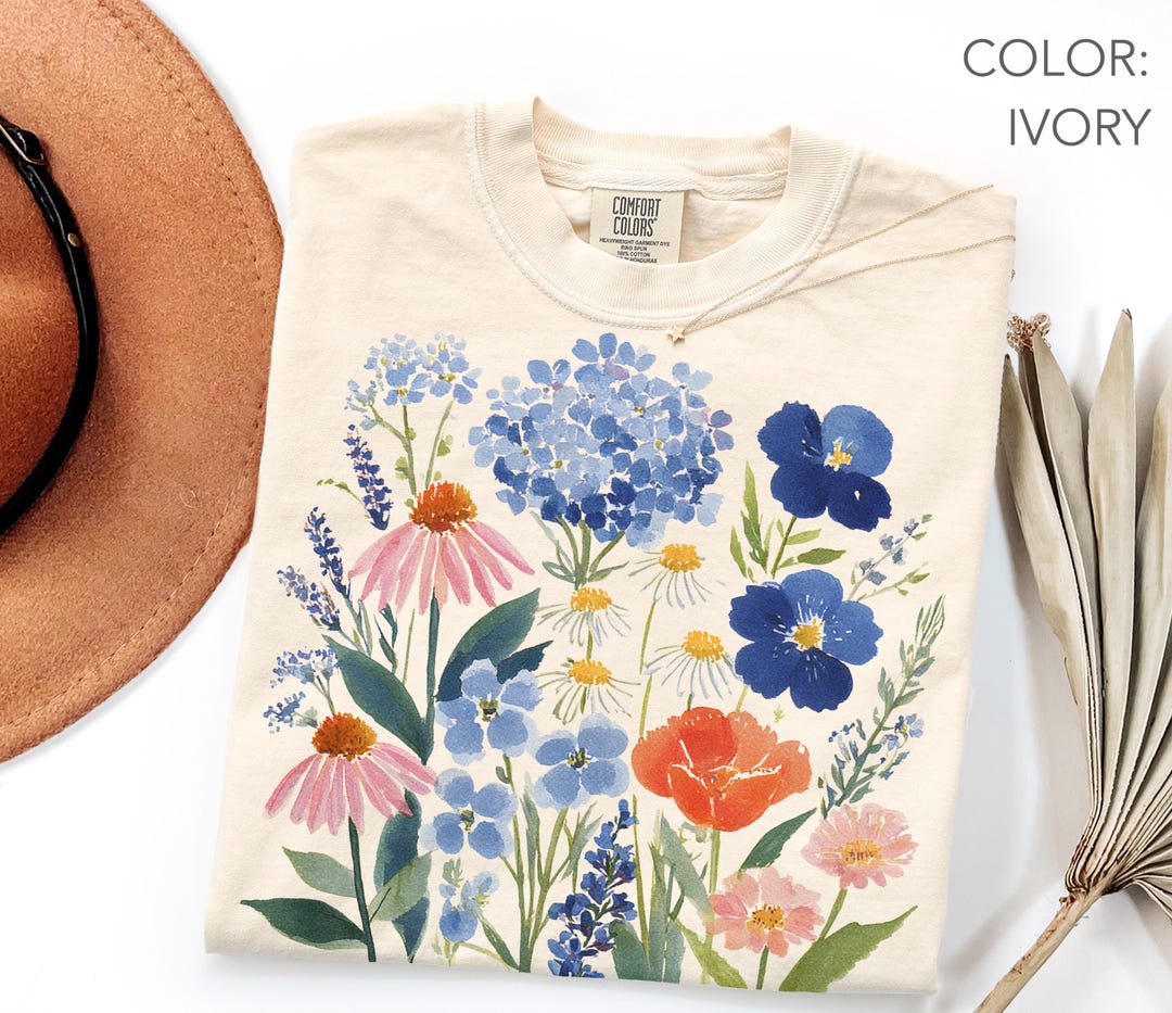 Wildflower Shirt Comfort Colors®, Botanical Flower Shirt, Cottagecore ...