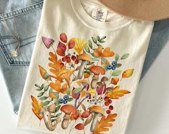 Fall Mushroom Shirt Comfort Colors®, Autumn Leaves Tee, Botanical Tee, Forest Fungi Top, Cottagecore Nature Lover Shirt, Cozy Gardener Gift