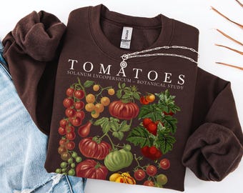 Tomattröja, botanisk frukttröja, Cottagecore-grönsakströja, veganska estetiska kläder, botanisk tröja, present till växtälskare