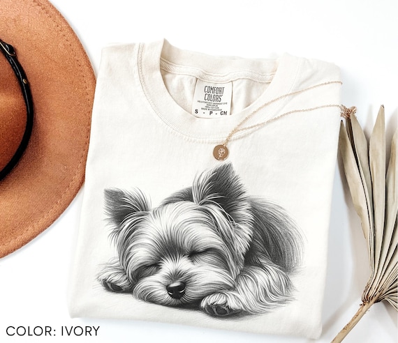 Sleeping Yorkie Shirt Comfort Colors®, Yorkshire Terrier Shirt , Vintage Dog Doodle Shirt, Animal Lover Shirt, Dog Mom Gift, Pet Owners Gift
