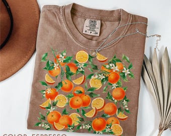 Orange Flower Shirt Comfort Colors®, Retro Citrus Fruit Tee, Botanical Shirt, Vintage Fruit Shirt, Cottagecore Garden Tee, Fruit Lover Gift