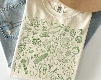 Vegetables Shirt Comfort Colors®, Botanical Shirt, Farmers Market Top, Cottagecore Veggie Shirt, Gift For Gardener, Plant Mom Tee, Vegan Tee