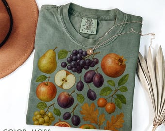 Fall Fruits & Leaves Comfort Colors® Shirt, Autumn Botanical Tee, Cottagecore Fall Top, Retro Nature Shirt, Gardener Gift, Cozy Fall Outfit