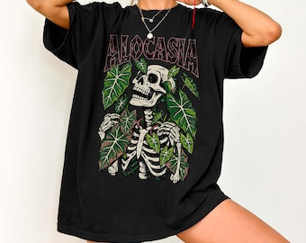 Alocasia Skeleton Shirt Comfort Colors, Gothic Plant Lover Shirt, Botanical Skull Shirt, Dark Cottagecore Houseplant Shirt, Plant Lover Gift