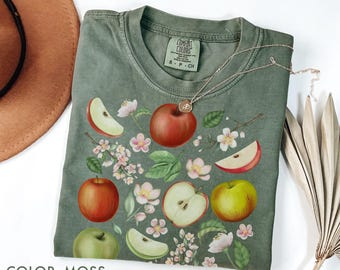 Retro Apples Comfort Colors® Shirt, Botanical Apple Flower Tee, Cottagecore Shirt, Nature Aesthetic Shirt, Fruit Lover Gift, Fall Fruit Tee