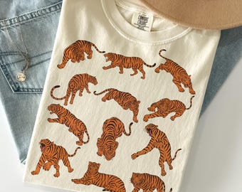 Camiseta vintage de tigre Comfort Colors®, camiseta retro de animales, camiseta de gato salvaje, camiseta gráfica de tigre de safari en la jungla, top retro de tigre desgastado, camiseta bohemia