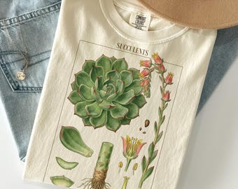 Camiseta de suculentas botánicas con colores cómodos, camiseta de anatomía de suculentas, camiseta de echeveria botánica, camiseta de cactus, regalo para amantes de las plantas, camiseta de jardín