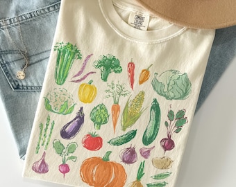Vegetables Shirt Comfort Colors®, Farmers Market Tee, Botanical Veggie Graphic Shirt, Cottagecore Tee, Kitchen Garden Gift, Plant Lover Top