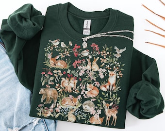 Woodland Animals Sweatshirt, Forest Friends Crewneck, Cottagecore Wildlife Sweater, Cute Deer Fox Bunny Nature Tshirt, Gift for Nature Lover