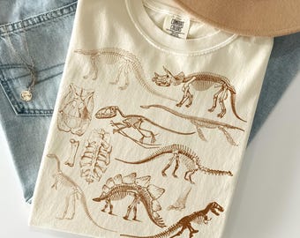 Camiseta retro de esqueleto de dinosaurio Comfort Colors, camiseta vintage con dibujo de fósiles, camiseta gráfica de huesos prehistóricos, camiseta de paleontología, regalo para amantes de los dinosaurios