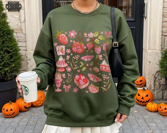 Strawberry Sweatshirt, Strawberries Crewneck, Cute Strawberry Gifts, Garden Shirt, Cottagecore Fruit Sweater, Kawaii Fruit Aesthetic Sweater