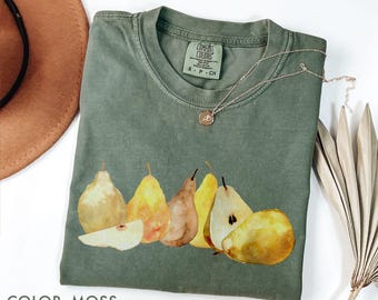 Pear Fruit Comfort Colors Shirt, Retro Pear Tee, Cottagecore Vegan Fruit Lover Gift, Retro Pear Shirt, Autumn Fall Aesthetic, Gardening Gift