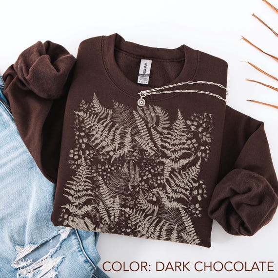 Fern Linocut Sweatshirt, Vintage Forest Ferns Crewneck, Botanical Sweatshirt, Cottagecore Woodland Sweater, Forestcore Sweater, Nature Shirt