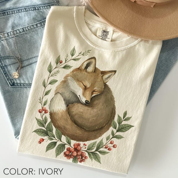 Camiseta de zorro del bosque Comfort Colors®, linda camiseta de zorro durmiendo, camiseta botánica, camiseta de animales del bosque, camiseta de naturaleza cottagecore, regalo para amantes de la naturaleza