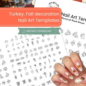 Mallar för nagelkonst för Thanksgiving: Kalkonhöst, Höstmiddagsdesign (PDF)