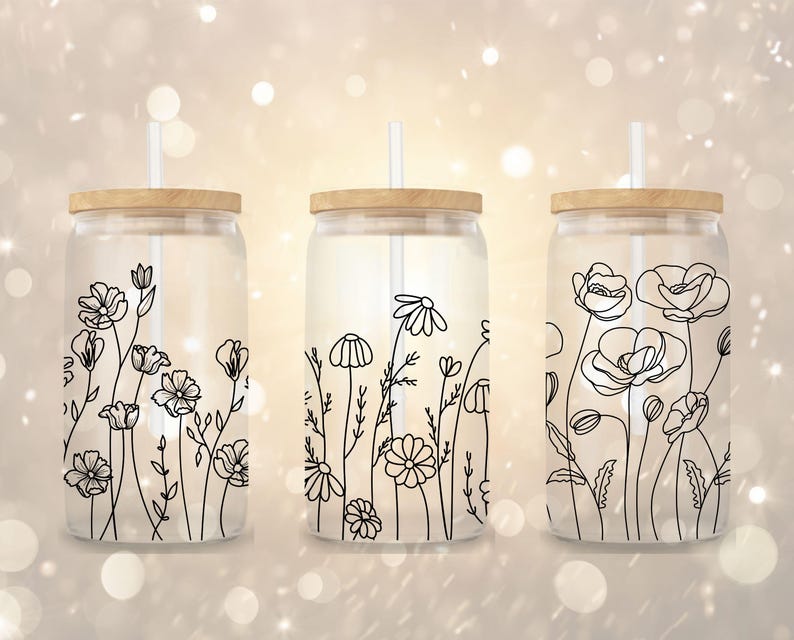 Wildflower Libbey Glass Can Wrap V.2 SVG Bundle | 16 and 20 Oz Jar ...