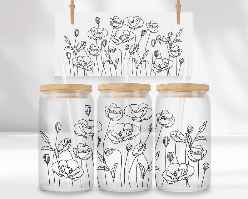 Wildflower Libbey Glass Can Wrap V.2 SVG Bundle | 16 and 20 Oz Jar ...