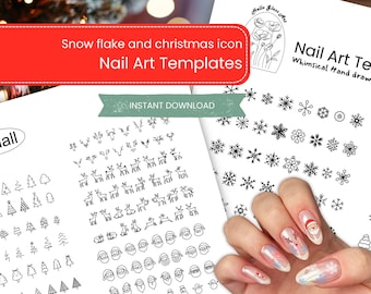 Schneeflocke Nail Art Vorlagen Schablone - Weihnachten Symbol Nagel Übungsblatt Anleitung, Printable DIY Draw Designs