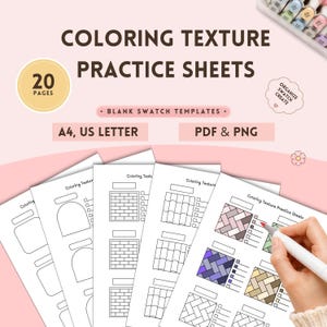Marker Texture Practice Sheets Printable, Coloring Swatch Worksheets PDF PNG, Blank Swatch Pages