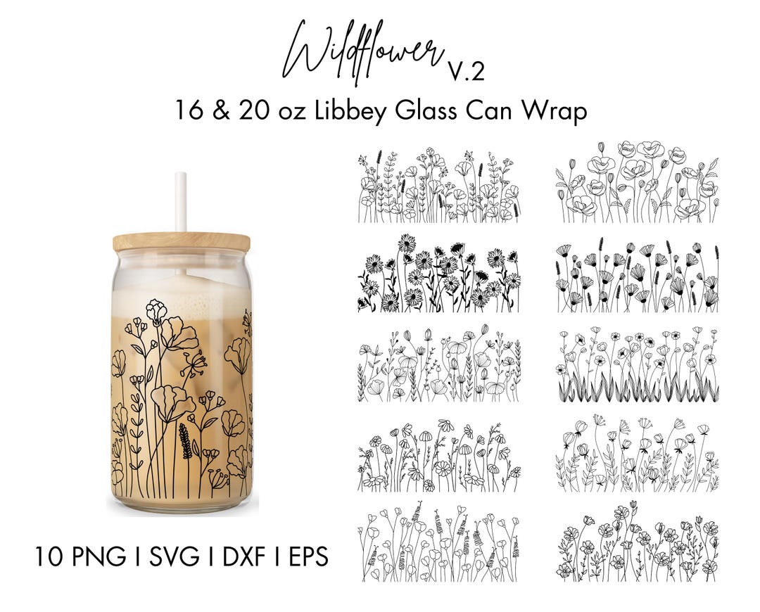 Wildflower Libbey Glass Can Wrap V.2 SVG Bundle | 16 and 20 Oz Jar ...